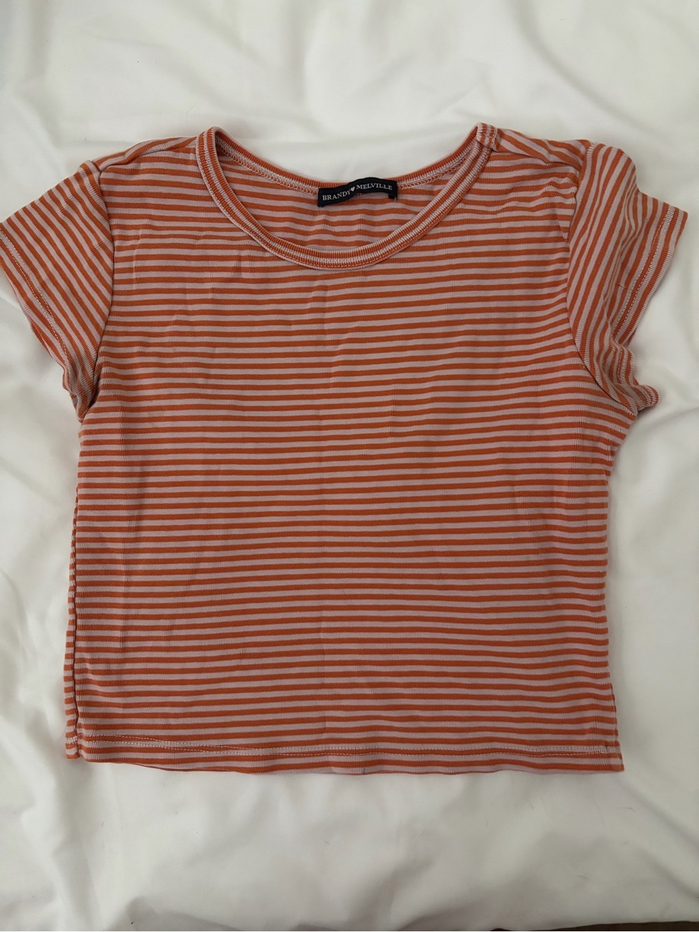Brandy Melville Orange and White Striped Short Sleeve Tee